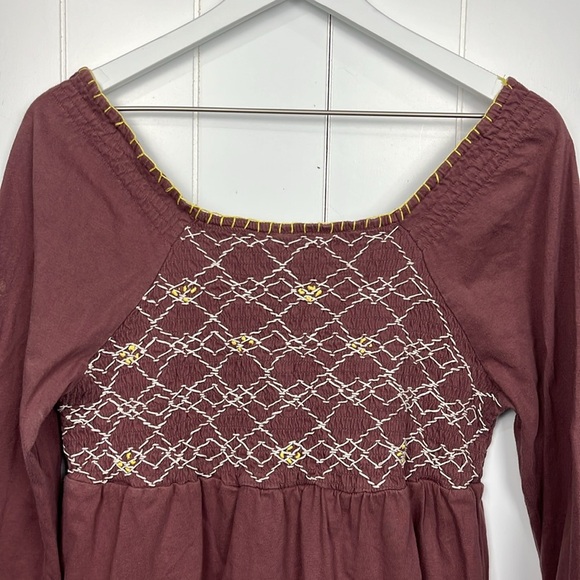 Roaman’s Womens Top M Eggplant/Cream Pullover Smocking Embroidery Square Neck - Picture 8 of 12